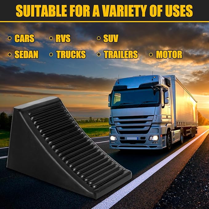 4 Pack Heavy Duty Wheel Chocks, Solid Rubber RV Wheel Chock for Trailers, Black Tire Chocks for Cars, Truck,Travel Trailers, Camper and ATV, 6.5" x 3.6" x 3.7"
