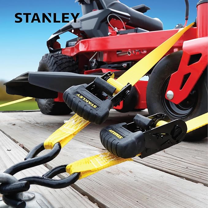 STANLEY S10204 1.25" x 16' Pre-Threaded Ratchet Straps - 1,000 LBS Safe Working Load / 3,000 LBS Break Strength, 4 Pack