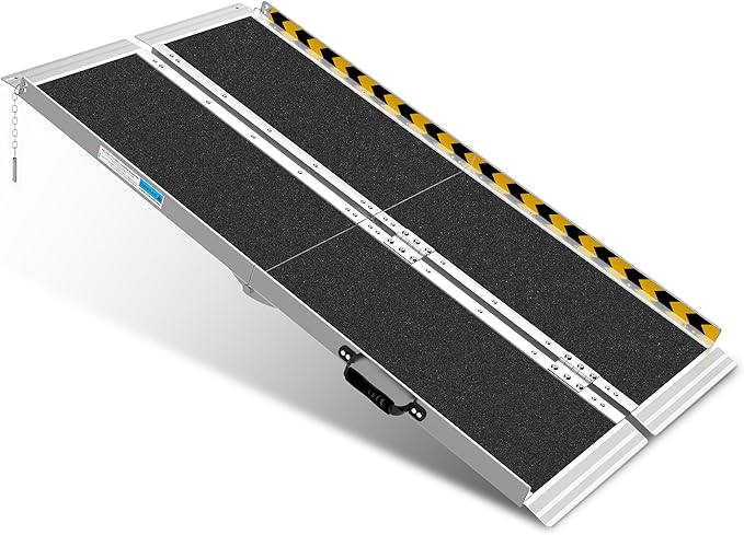 5FT Portable Wheelchair Ramp, Non-Slip Aluminum Folding Handicap Ramp, Ramps for Wheelchairs for Home with Handle, Wheelchair Ramps for Home Steps/Stairs/Threshold/Doorways/Scooter, 600LBS Capacity