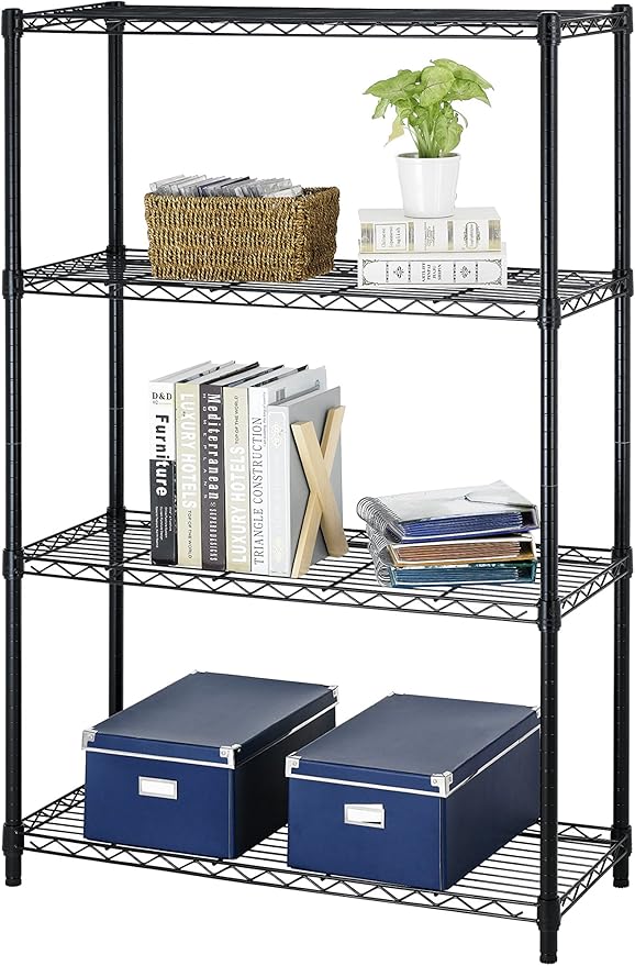 4 Shelf Wire Shelving Unit Garage NSF Wire Shelf Metal Large Storage Shelves Heavy Duty Height Adjustable Utility Commercial Grade Steel Layer Shelf Rack Organizer 1000 LBS Capacity 14x36x54,Black