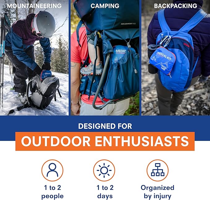 Adventure Medical Kits Mountain Series Medical Kit - Hiker - Emergency Medical First Aid Kit - For 2 People for 2 Days - Comes with a Trauma Pad, Medicine, Guide Book & More