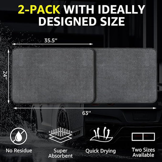 Microfiber Car Drying Towel with Twisted-Loop Technology 2-Pack (Oversized 63"x24" + 35"x24"), Super Absorbent, Streak-Free, Scratch-Free, Lint-Free, Fast Drying Towels for Cars, Trucks, SUVs