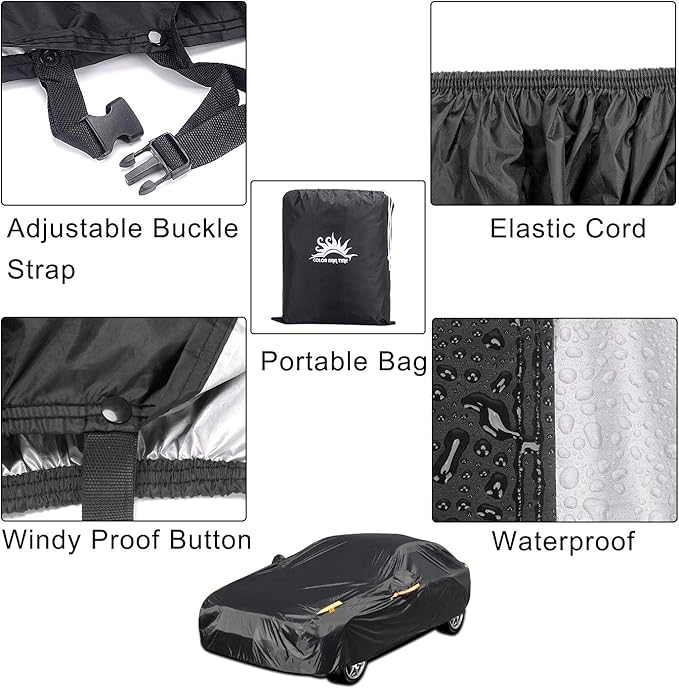 UV Protection Car Cover Windproof Dustproof Scratch Resistant Outdoor Universal Full Car Covers for Sedan XL (Black, 191" - 201")