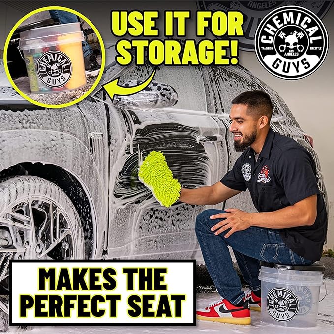 Chemical Guys CWS_101BK Car Wash Detailing Bucket, Mitt & Accessories Bundle (6 Items) Featuring Maxi-Suds II Foaming Car Wash Soap, 128 oz (1 Gal), Cherry Scent - Works on Cars, Trucks, SUVs, & More