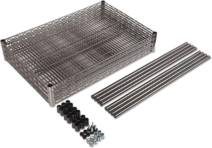 Alera Wire Shelving Starter Kit, Four-Shelf, 48w x 18d x 72h, Black Anthracite