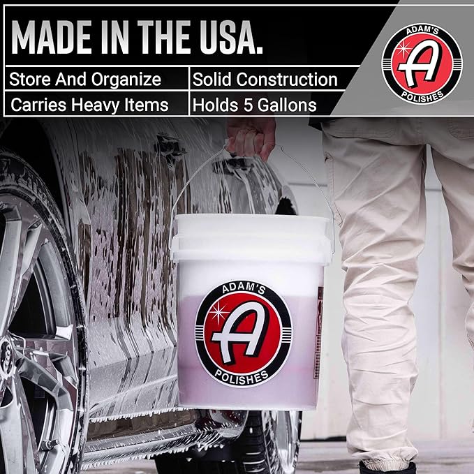 Adam's Polishes Wash Bucket (5 Gallon Bucket + Grit Guard) - Car Detailing Tool for Car Washing & Garage Storage | Stores Car Wash Soap, Foam Cannon, Foam Gun, Microfiber Towels & More