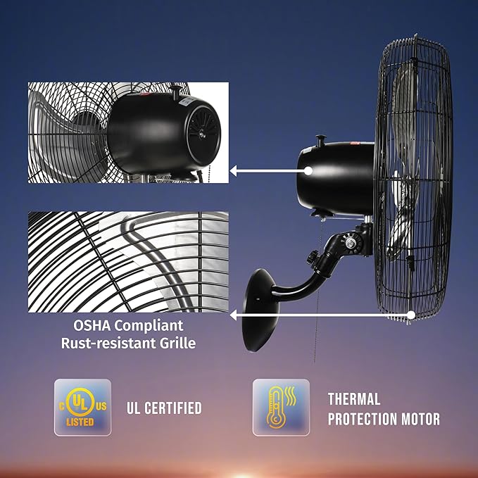 Tornado 20" Pro Series High Velocity Oscillating Wall Mount Fan – Heavy-Duty Metal Fan for Industrial, Commercial & Residential Use – 3 Speeds, 5250 CFM, UL Safety Listed