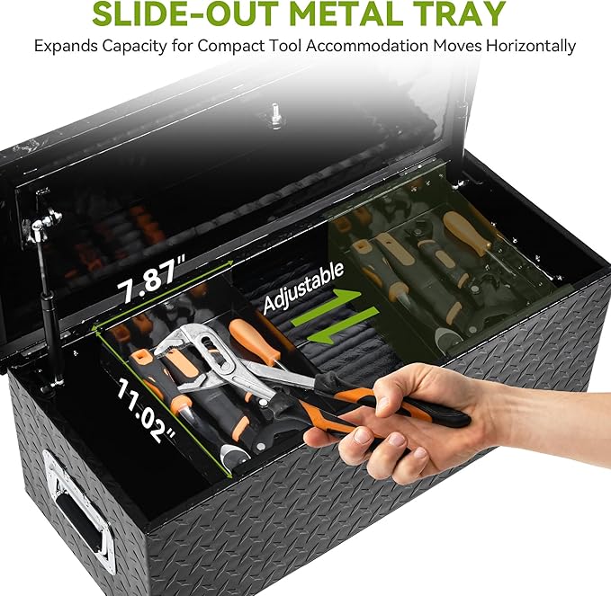 AUTOSAVER88 48 Inch Truck Bed Tool box, Heavy Duty Aluminum Diamond Plate Tool Box Chest, Waterproof Chest Storage Box with Sliding Shelf and Lock for Trucks, Trailers, RVs, Warehouses