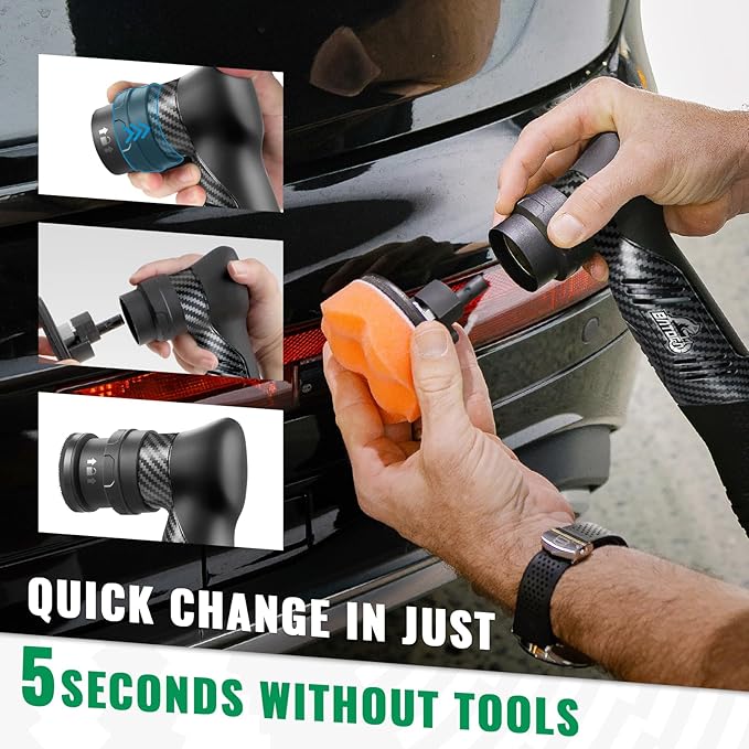 BATOCA S5 Cordless Mini Car Polisher Buffer Sander Dual Action Rotary Polishing Machine for Car Motorcycle Detailing Polish Buffing 1inch 2inch 3inch Polishing Pad Kit with 2x 12V Battery 2000-5500RPM