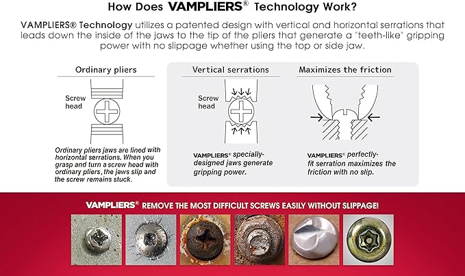 VAMPLIERS 4-PC Screw Extractor Pliers Set Made in Japan: 8" Linesman, 7.5" Long Nose, 6.25" Combination, 5" ESD Safe Mini Plier + Tool Pouch. Remove any Stripped/Damaged/Rusted Screws.