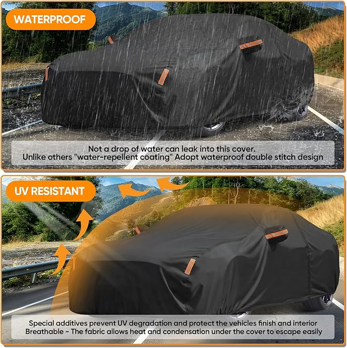 Car Cover Custom Fit for Ford Mustang 1994-2026, Outdoor Waterproof All Weather Heavy Duty Full Exterior Cover for Sun Rain Snow UV Dust Protection with Door Zipper