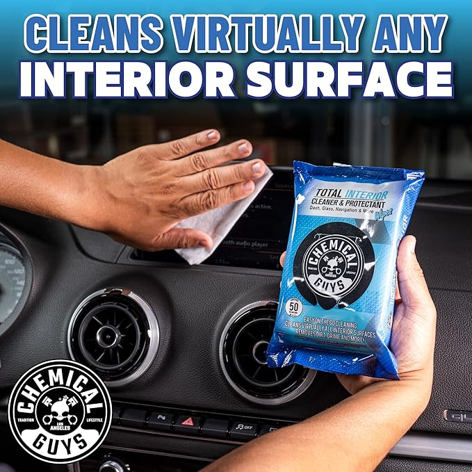 Chemical Guys PMWSPI22050 Total Interior Cleaner & Protectant Wipes Mega 100 Pack, Safe for Cars, Trucks, SUVs, Jeeps, Motorcycles, RVs & More ( 50 Ct)