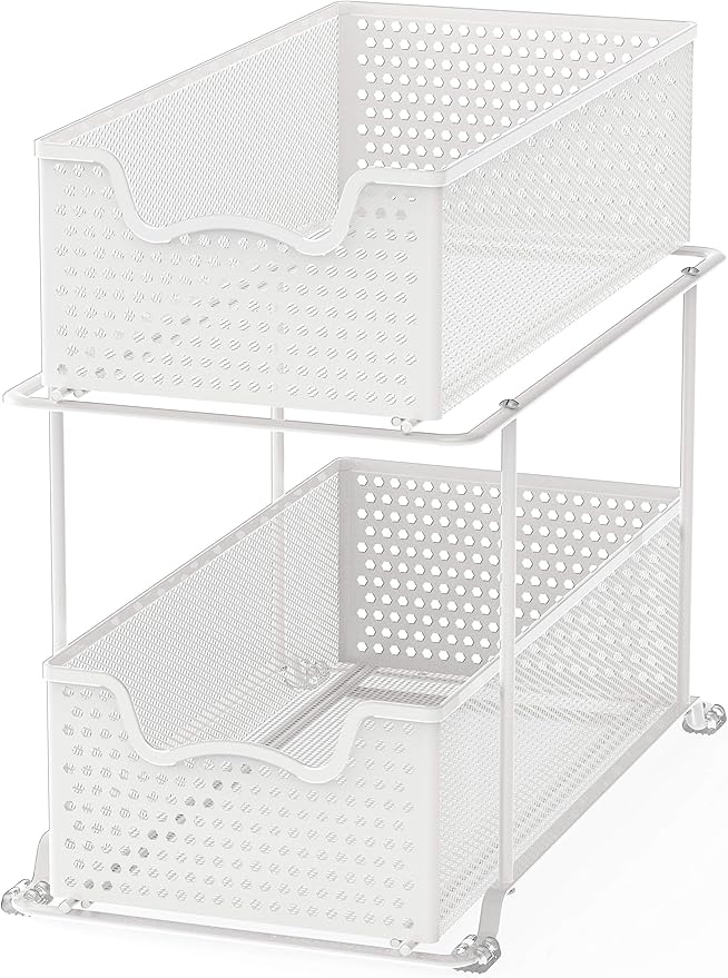 Simple Houseware 2 Tier Sliding Cabinet Basket Organizer Drawer, White