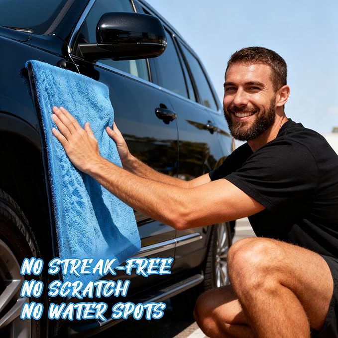 PUGPIU Microfiber Car Drying Towel Extra Large Super Absorbent 48"X24", 1400 GSM Flash Detail Car Wash Drying Towel Edgeless with Two Sided Soft Twisted-Loop, No Water Spots Streaks for Cars (Blue)