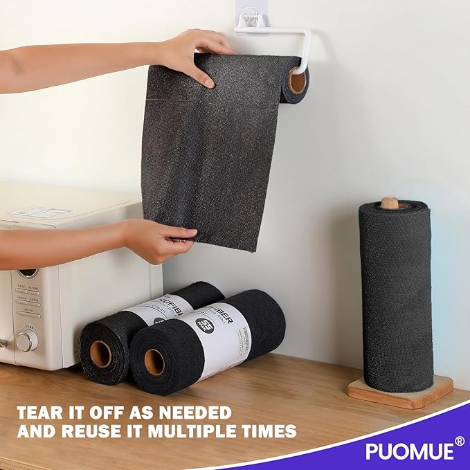 55 Pack Microfiber Cleaning Cloth Roll, Tear Away Reusable Towels, 11" X 9", Ultra Absorbent & Lint Free Microfiber Cloth for Cleaning Cars, Kitchen, Window, Home and Shop, Black
