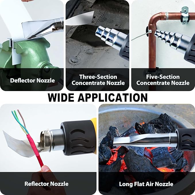 1800W Heat Gun Kit - Variable Temperature Control Hot Air Gun For Electronics With 2 Air Flow 120℉-1200℉ (50℃- 650℃), 5 Nozzles Heat Shrink Gun for Crafting, Shrink Tubing, Resin (5.25FT)