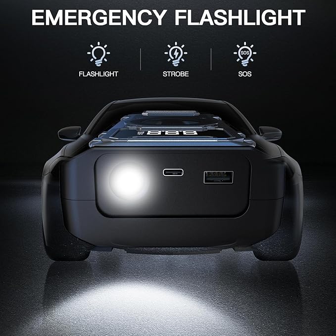 5000A Portable Car Jump Starter with Air Compressor, 150PSI Car Battery Jump Starter (10.0L Gas/8.0L Diesel Engines),12V Pack Jump Box with Large Digital Display, Car Emergency Kit