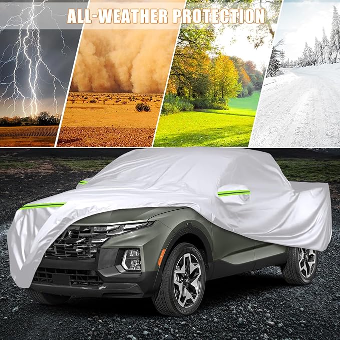 Waterproof Car Covers Replace for 2021-2025 Hyundai Santa Cruz, 6 Layers Silver All Weather Custom-fit Car Cover with Zipper Door & Windproof Bands for Snow Rain Dust Hail Protection