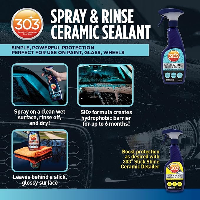 303 Products Spray & Rinse Ceramic Sealant – Quick Ceramic Coating – Water-Activated SiO2 Formula – 6 Months of Protection – Water Repellent Ceramic Spray – Easy to Use – 24 Oz (30264)