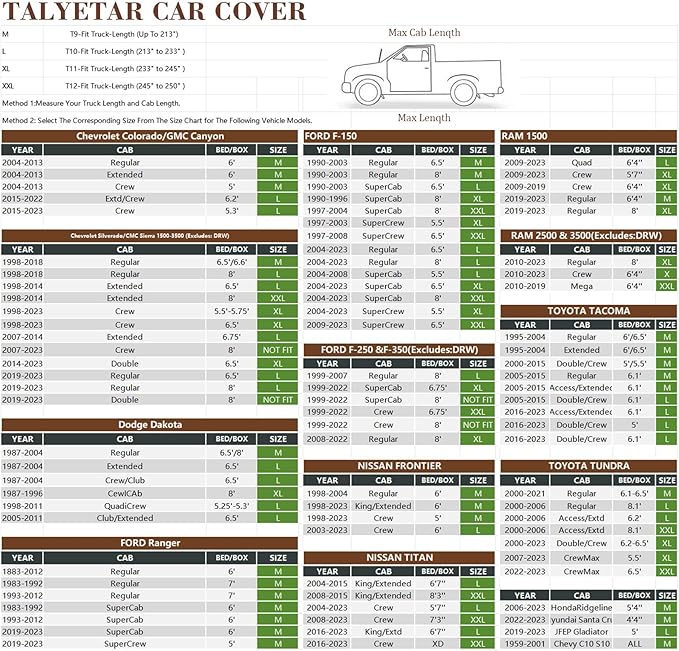 Heavy Duty Car Truck Cover, All Weather Outdoor Protection for Toyota Tacoma, Nissan Frontier, Ford Ranger, Waterproof Dust Sun Shield,Fit Truck-Length 213" to 233"