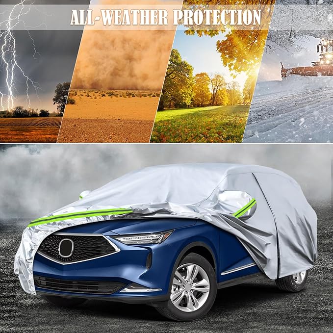 Waterproof Car Covers Replace for 2001-2024 Acura MDX, 6 Layers Silver All Weather Car Cover with Zipper Door & Windproof Bands for Snow Rain Dust Hail Protection
