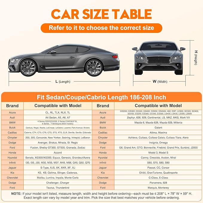 INTISAM Car Cover Waterproof All Weather 5 S Quick Install for Ford Mustang,Dodge Challenger/Charger,Model 3,Camaro Automobiles Universal Fit Sedan/Coupe/Cabrio Length 186-208 in. 6-Layer Full Cover