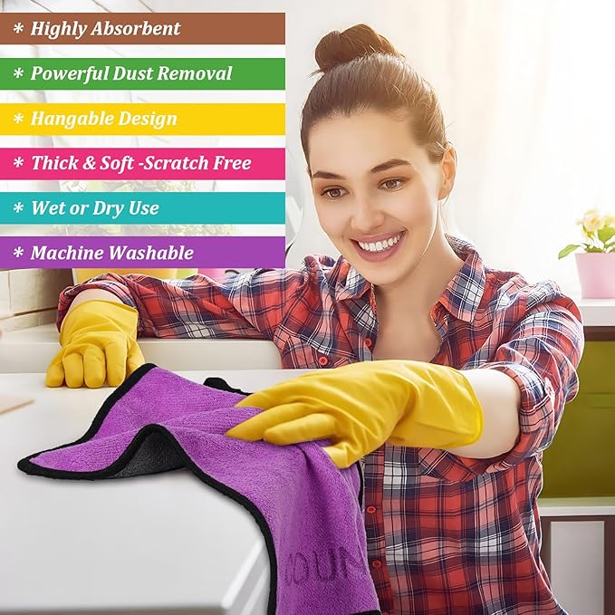 Microfiber Cleaning Cloth Set - 12 Pack Microfiber Towel 12"x12" with Printed Use Labels, Color-Coded Dish Rags Cleaning Towels, Reusable Rags for House, Kitchen, Car, Bathroom, Outdoor