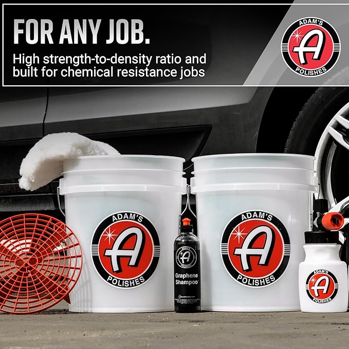 Adam's Polishes Car Wash Bucket (5 Gallon Bucket + Grit Guard + Gamma Seal Lid), Perfect Car Tool for Washing & Garage Storage, Stores Car Wash Soap, Foam Cannon, Foam Gun, Microfiber Towels & More