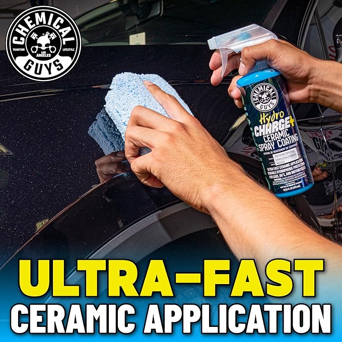 HydroCharge Ceramic Spray Coating - The Ultimate Nano Ceramic Spray Protectionwith Chemical Guys MIC_506_03 Professional Grade Premium Microfiber Towels, Gold 16" x 16", Pack of 3