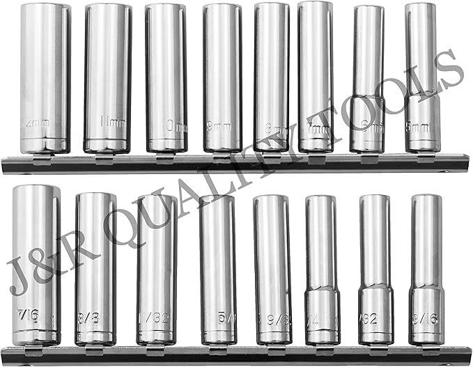 VCT 18PC 1/4" Dr Drive SAE Standard & MM Metric Deep Deepwell Hand Socket Set (6-Point)