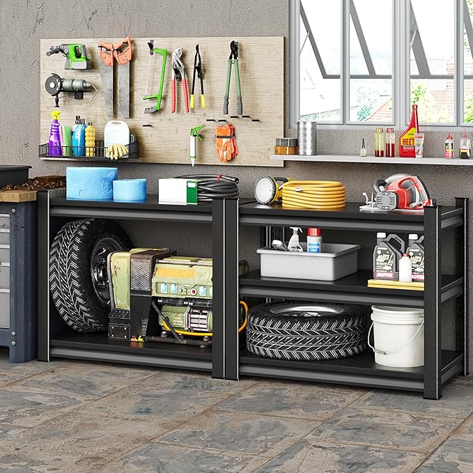 40" W Garage Shelving Heavy Duty, 1440LBS Loads Garage Storage Shelves Heavy Duty, 3-Tier Metal Shelving Units and Storage Racks, Industrial Utility Shelf,40" Wx18 Dx36 H, Black