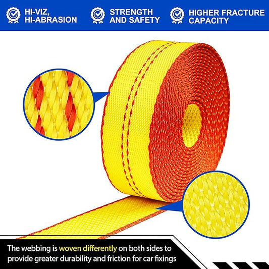 2" x 16' Replacement Tie Down Straps with Chain Tail,4-Pack,Heavy-Duty Car Trailer Straps for 8-Point Tie Down Kits – Extension Strap for Vehicle Transport, Flatbeds & Trailers