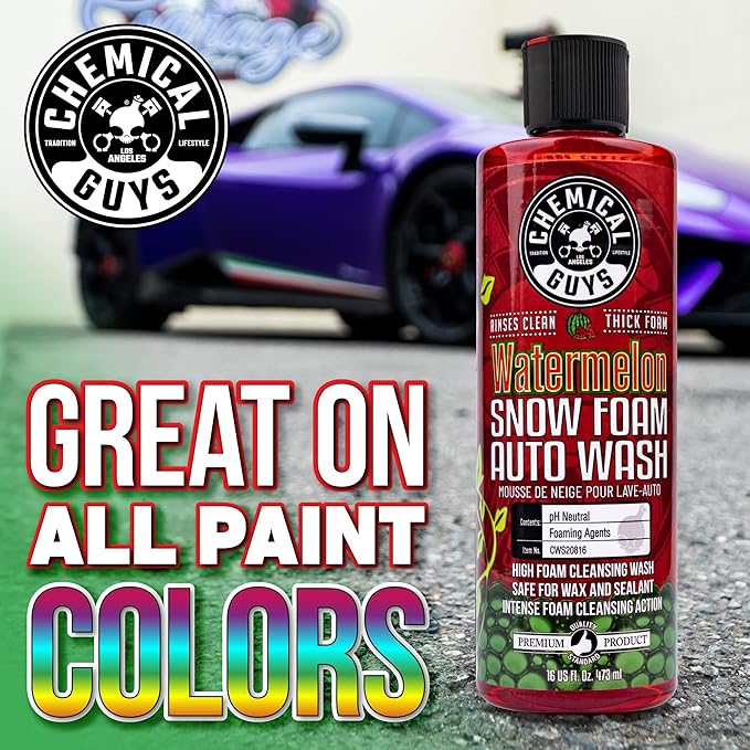 Chemical Guys Car Wash Soap for Foam Cannon or Bucket, Watermelon Snow Foam Car Wash Soap for Trucks, Motorcycles, RVs & More, Super Suds, Watermelon Scent - 128 oz (1 Gallon)