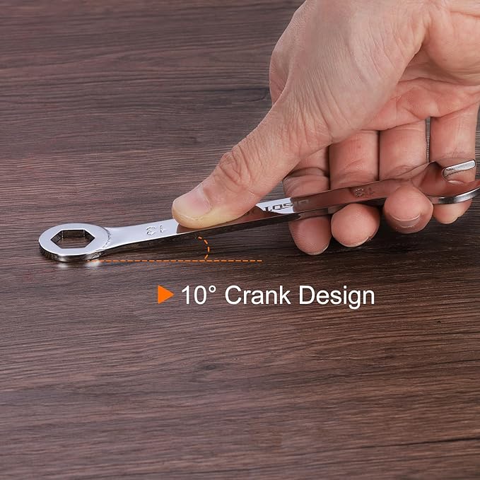 HARFINGTON Thin Combination Wrench Metric 11mm 6-Point Ended Box 15 Degree Offset Open End CR-V Chrome Plated Steel, Silver