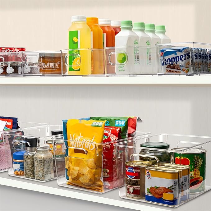 Tiawudi Set of 10 Clear Plastic Storage Bins, 4 Large and 6 Small Stackable Storage Containers for Pantry Organization, Organizer Bins for Home, Kitchen, Bathroom, Office, Cabinet Shelf Organizers