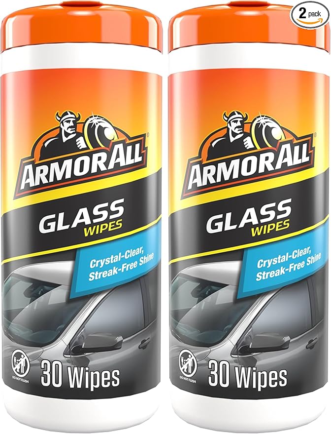 Armor All Car Glass Wipes, Auto Glass Cleaner for Film and Grime, 30 Count (Pack of 2)