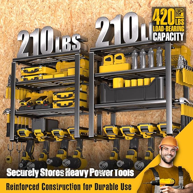 Spampur Power Tool Organizer Wall Mount, Heavy Duty 420LB with 8-Slot Drill Holder - All-in-One Garage Storage for Workshop, Christmas Gift for Men, Dad, DIYers, 15 Min Quick Assembly