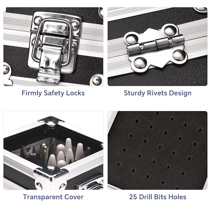 Nail Drill Bits Box Container 25 Hole Professional Nail Sander Storage Box Nail Art Tools Storage Container Nail Art Tools for Drill Bits Display Organizer, Black