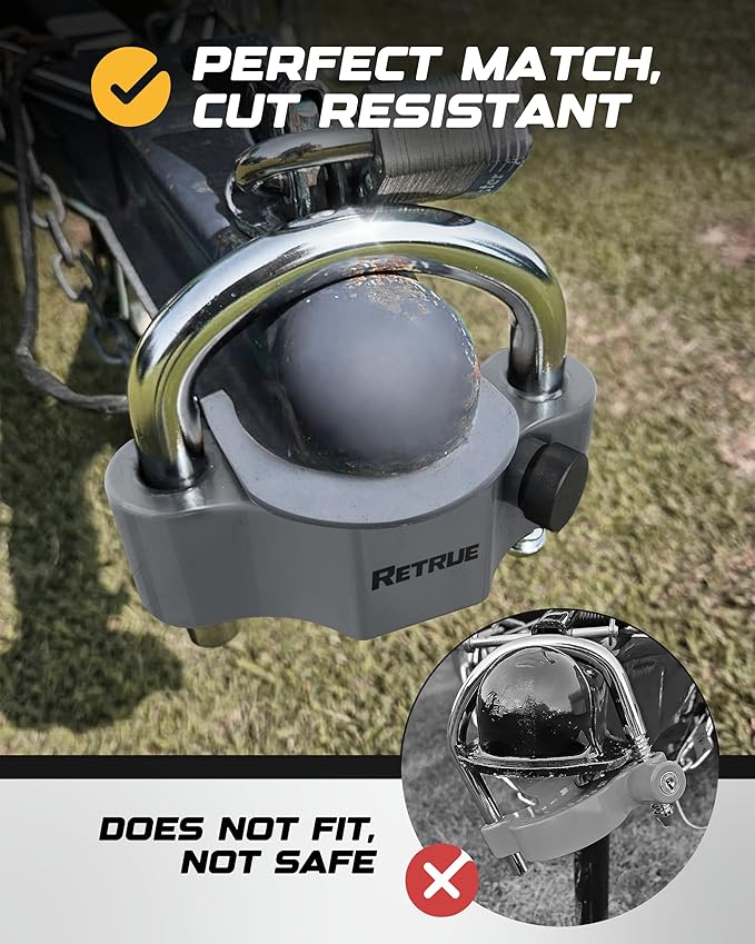 RETRUE Heavy-Duty Universal Widened Coupler Lock Fits 2-5/16 Inch Trailer Ball Locks Hitch Trailer Hitch Lock Adjustable Security Steel Fits 1-7/8 Inch, 2 Inch, 2-5/16 Inch Couplers, Upgraded Gray