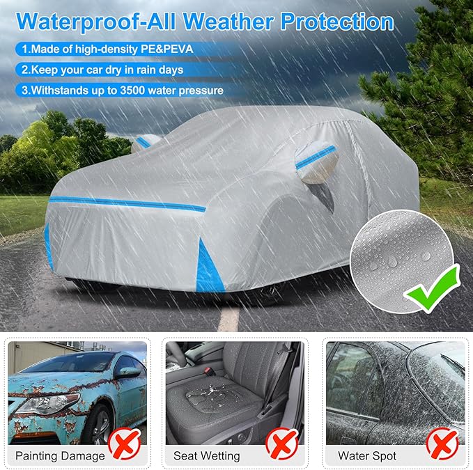 Car Cover for 2002-2025 Nissan Altima, Waterproof Custom-fit All Weather Sun Rain UV Snow Wind Protection Outdoor Altima Full Car Cover with Door Zipper & Cotton Lining-Grey