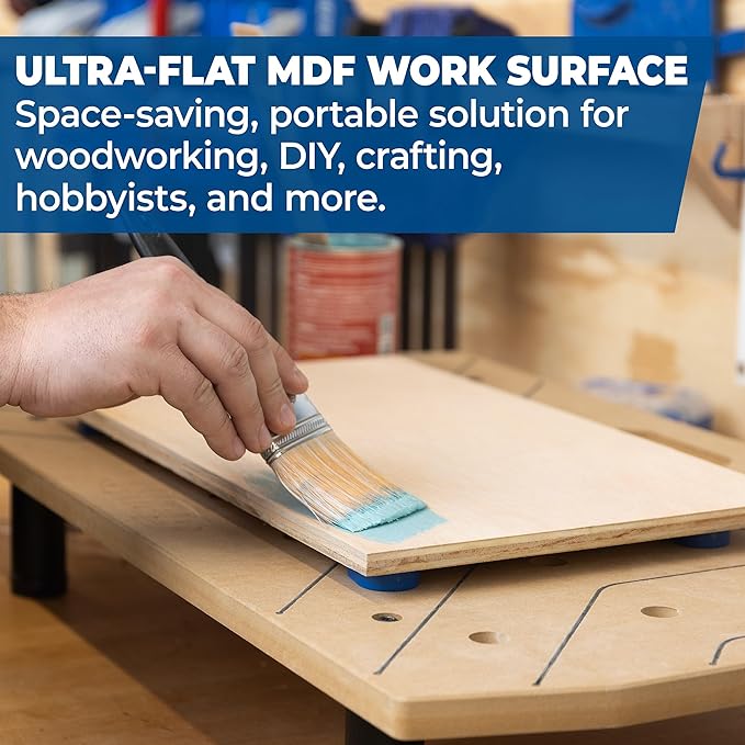Kreg Portable Work Surface - Compact Workbench - Ultra Flat Fiberboard Work Surface - Dog Hole Clamping Versatility - Stable Portable Work Table - DIY Workspace - KWSJAWS