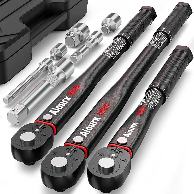 9 PCS Torque Wrench Set, 1/4" 3/8" 1/2" Drive Click Torque Wrench, 72 Tooth Dual-Direction Adjustable, Dual Scale, ±3% Accuracy, for Bicycle, Motorcycle, Automotive Repair and Maintenance
