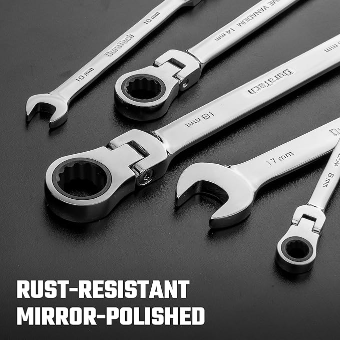 DURATECH 18mm Flex-Head Ratcheting Combination Wrench, Metric, 72-Tooth, CR-V Steel