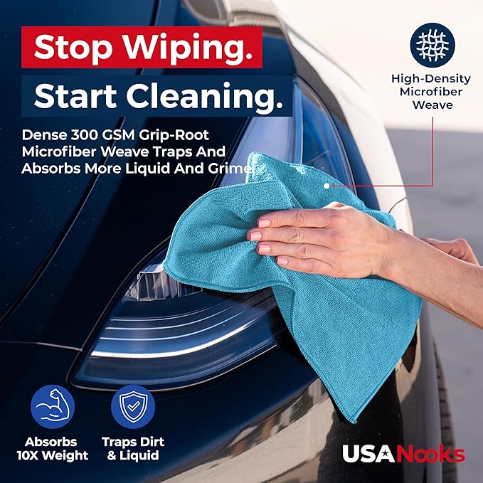 USANOOKS Microfiber Cleaning Cloth - Turq - 50Pcs (12.5x12.5 inch) High Performance - 1200 Washes, Ultra Absorbent Car Towel Traps Grime & Liquid for Streak-Free Mirror Shine - car Washing Cloth