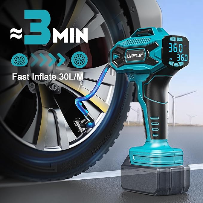 Tire Inflator Air Compressor Compatible with Makita 18V Battery, LIVOWALNY 160 PSI Cordless Portable Electric Air Pump 2026 Bigger LCD Digital Pressure Gauge for Car, Bike, Sport Ball (No Battery)