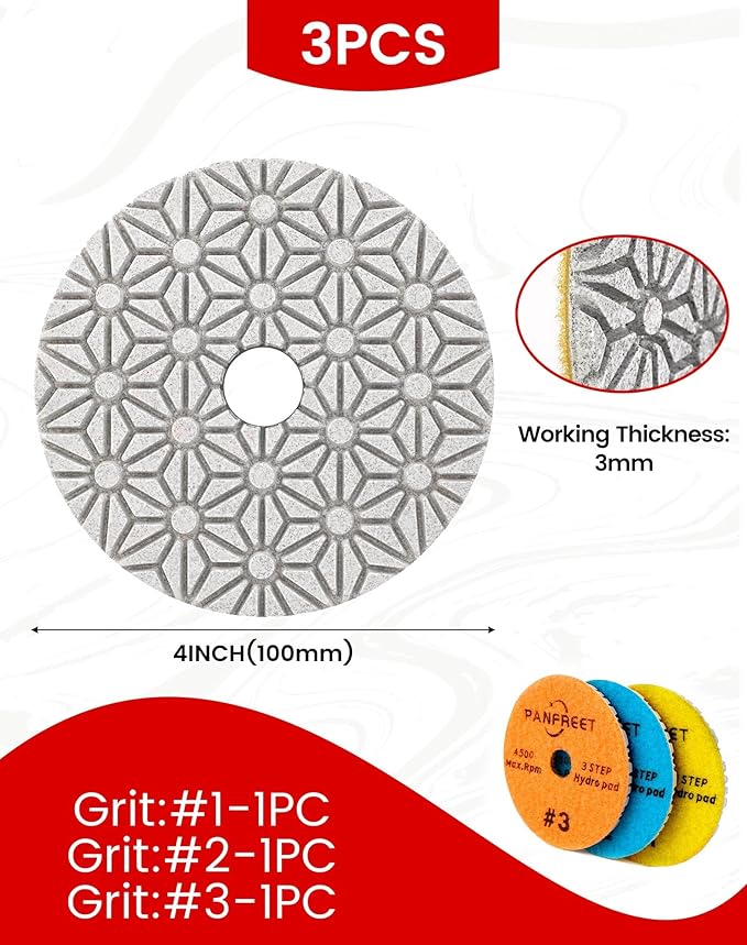 Wet/Dry 3 Step 4 Inch Diamond Polishing Pads Granite Polishing Pads for Granite Quartz Marble Concrete Terrazzo