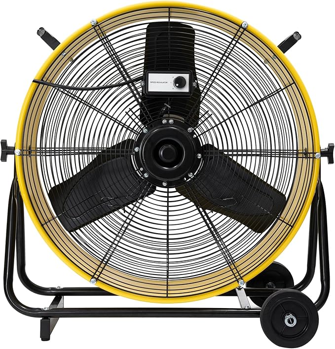 HiCFM 24 inch Enclosed Motor Drum Fan with TEAO Sealed Powerful 1/3HP Motor, 9 Feet Cord, 9200 CFM 2-Speeds High Velocity, safety yellow Shop Fan, 180 Degree Tilting, Move Much Air, UL Approved