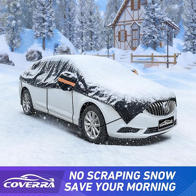 Half Car Cover SUV for Snow, Heavy Duty Roof Cover for All Weather Use, UV, Rain, Sun, Dust Protection Fits Compact/Medium SUV