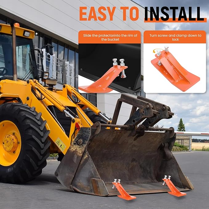 2Pcs Tractor Bucket Protector,Bucket Edge Anti-Skid Device,Double Hexagon Lock Nuts and Bolts,for Snow Leaves Removal Spreading Gravel,Orange