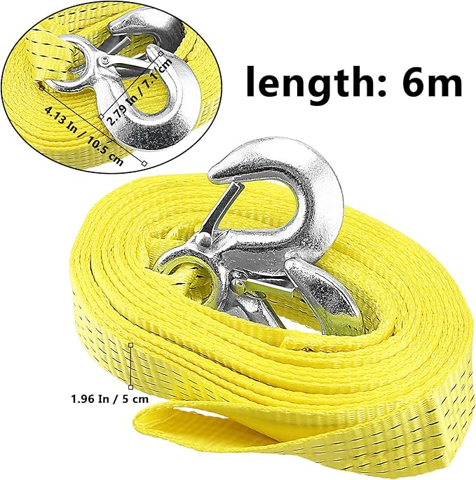 2 Pack 2 Inch x 20 Feet Heavy Duty Tow Strap, Tow Rope with Safety Hooks, Heavy Duty Recovery Strap Towing Strap for Vehicle Recovery, Hauling, Fixing Cargo, 11000lbs Capacity, Yellow